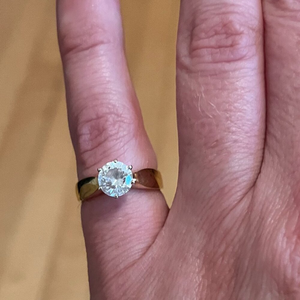 Vintage Sterling Silver Gold Plated Solitaire Ring with Cubic Zirconia, Size 5